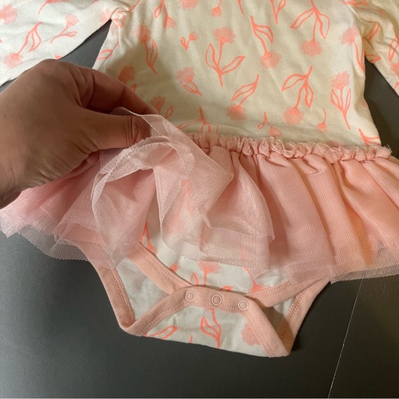 Cat & Jack 3-6 Months Long Sleeve Floral Print Tutu Shirt Bodysuit White Pink - Picture 4 of 9